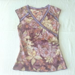 Fresh+Wear Vintage Womens Sheer Floral Sleeveless Top Purple SMALL XS Pre-Loved